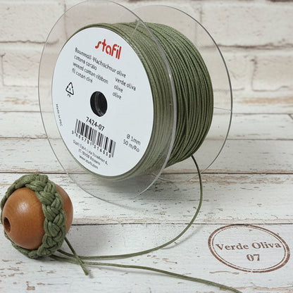 Stafil verde oliva 07 cordoncino cerato di cotone cordino 1 mm uso bigiotteria collane gioielleria bijoux gioielli uncinetto borse, idea rivestire perla legno