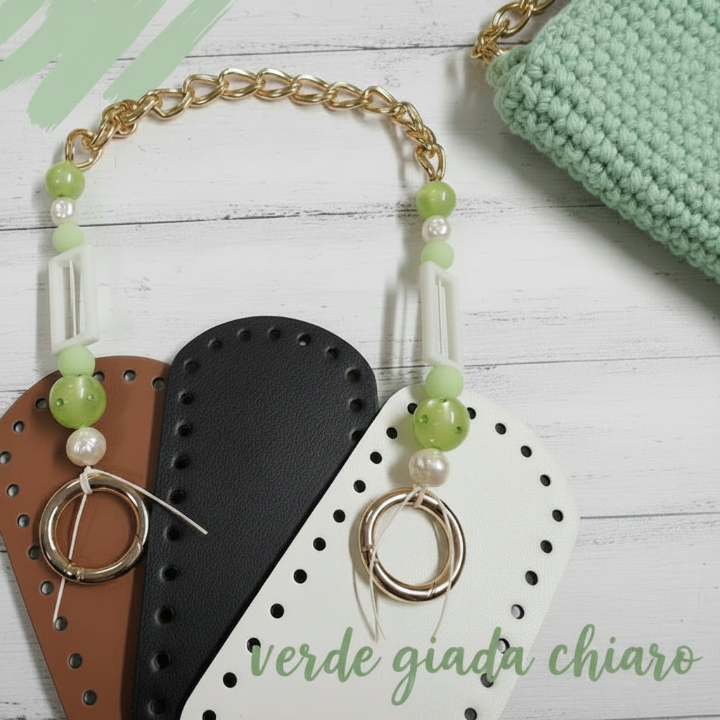 verde giada chiaro manico catena perle gioiello bijoux per borse uncinetto e pochette con fondi