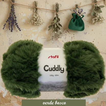 Lana pelliccia Caddly ecologica Stafil verde bosco per lavori ferri uncinetto maglia scaldacollo cappa borsa pochette clutch bag filato fettuccia pelosetto peluche bambole di pezza natale