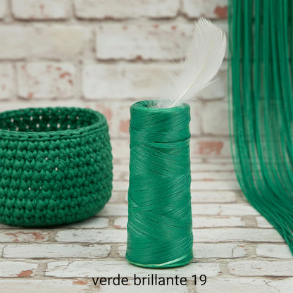 verde brillante 19 Stafil rafia sintetica colorata per uncinetto borse tappeti idea cestini uso packaging natalizio pasquale confezionamento pacchi regalo bomboniere fai da te vendita a peso rotolo 100 g