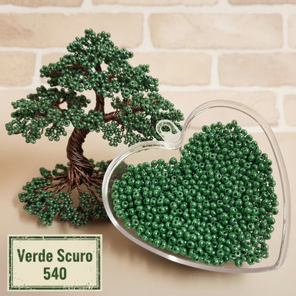 vetro perlato verde scuro beads perline rocailles conteria uso per mix bonsai piantine alberelli animaletti tecnica veneziana foglie di fiori piante e alberi