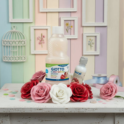 glossy varnish Giotto Acryl Morocolor Primo tempera vernice finale all'acqua lucida per hobby pittura decoupage verniciare gessetti oggetti di pasta modellabile finitura trasparente lavoretti creativi bambini fiori di fommy verniciati