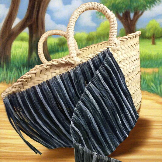 bordo rafia nero sfumato bianco grigio passamaneria frange per applicazioni borse uncinetto paglia coffa mare moda abbigliamento estivo