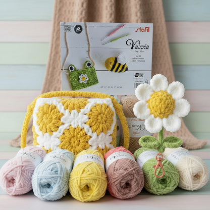 velvie stafil 25 g filato ciniglia uncinetto filo sottile per amigurumi piantina margherita borsetta fiore idea ape e rana pochette, rosa azzurro senape giallo verde chiaro bianco