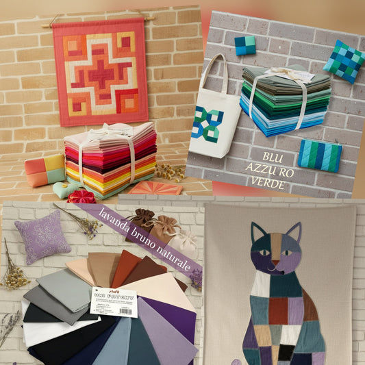 idee cucito creativo arazzo patchwork o appliquè gatto pochette borse con stoffa di tessuti pretagliati kit Stafil
