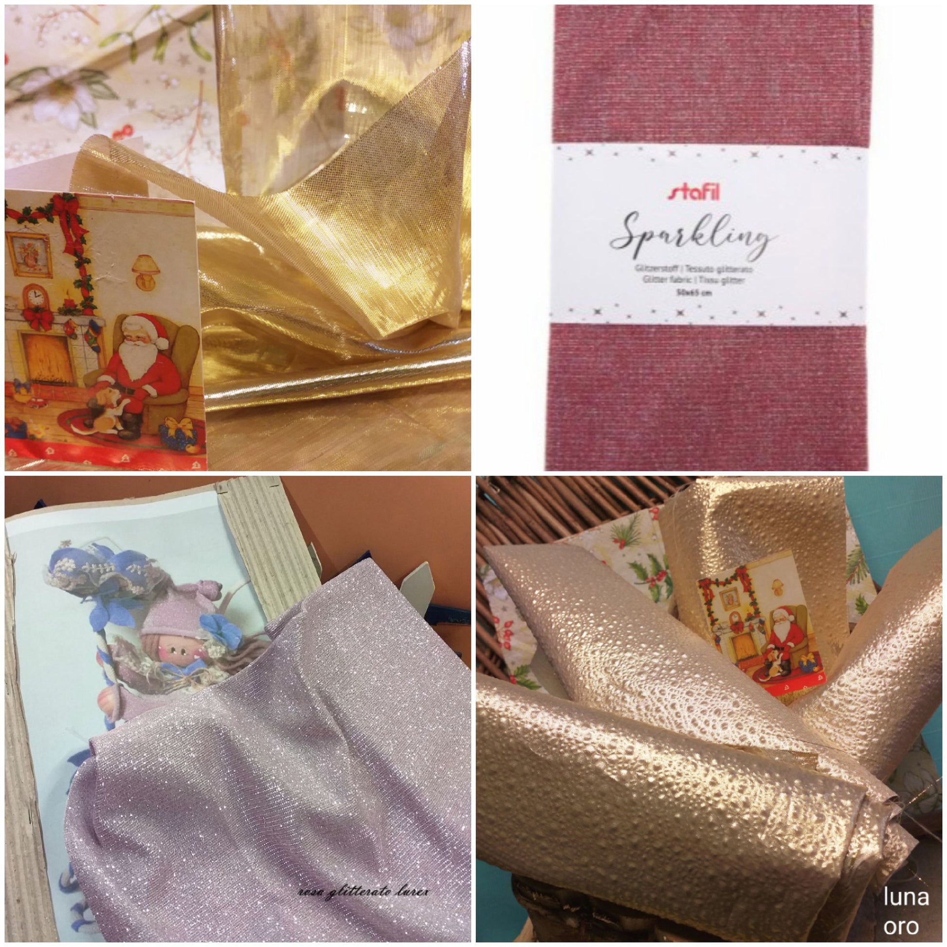 shop online vetrina stoffe tessuti natalizi uso fai da te decorazioni albero rivestire palline bambola vestina glitterato lurex Sparkling Stafil Natale