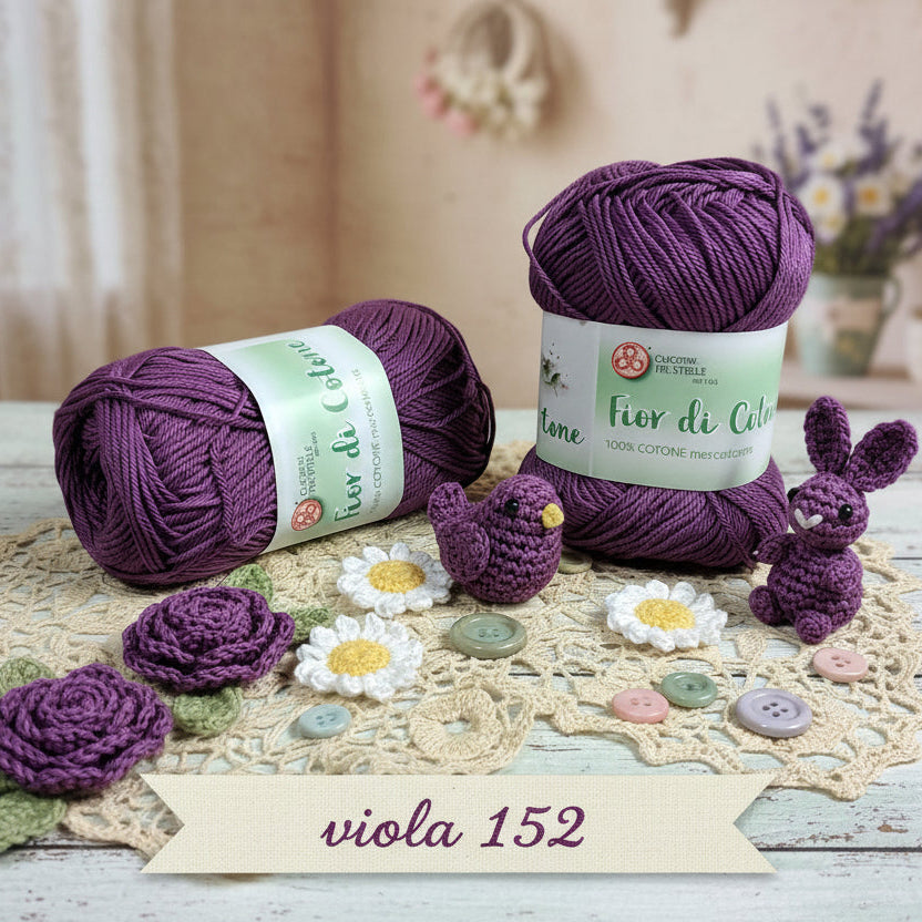 viola 152 filo filato gomitoli uncinetto cucirini tre stelle fior di cotone grosso art 0360 mercerizzato uso amigurumi pupazzi bambole crochet borse costumi abbigliamento arredamento amigurumi uccellino coniglietto roselline margherite