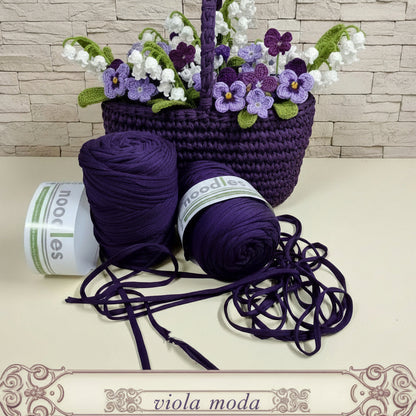 colore viola moda 119911 stafil t-shirt garn stretch yarn fettuccia elasticizzata maglina cotone noodles per uncinetto borse crochet bags clutch cestini tappeti cuscini collane braccialetti ceste porta enfant scaldacollo pasquale