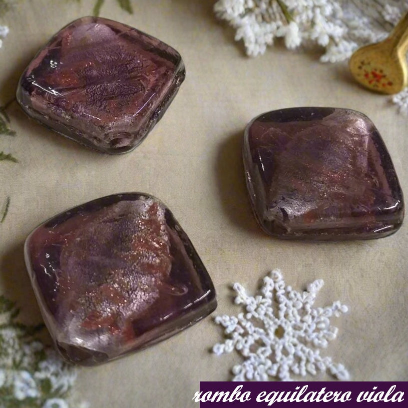 rombo equilatero viola ametrista perle pendenti  accessori creare ciondoli collane stile Murano Venezia bigiotteria fai da te