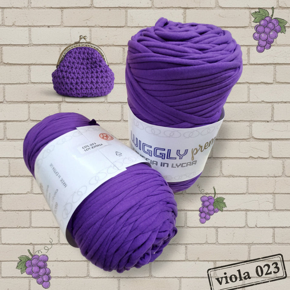 wiggly premium cucirini 3 stelle fettuccia lycra soft colore viola 023 per fare borse pochette uncinetto punto puff