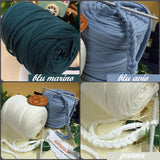 panna avio blu marino Wiggly fettuccia per borse uncinetto crochet bag pochette eco cotone lycra di qualità special edition Cucirini Tre Stelle filato  yarn garne t-shirt colorato moda fashion abbigliamento e cestini