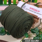 verde muschio Wiggly fettuccia per borse uncinetto crochet bag pochette eco cotone lycra Cucirini Tre Stelle filato yarn garne t-shirt colorato moda fashion abbigliamento