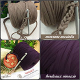 marrone nocciola bordò vinaccio fashion moda Wiggly fettuccia per borse uncinetto crochet bag pochette eco cotone lycra Cucirini Tre Stelle filato yarn garne t-shirt colorato abbigliamento