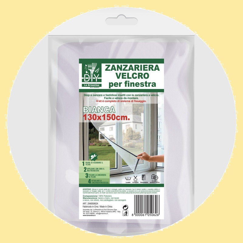 confezione DIY La Briantina Zanzariera velcro per finestra stop a zanzare e insetti facile veloce fissaggio kit rete bianca 130 x 150 cm istruzioni di montaggio avvertenze uso