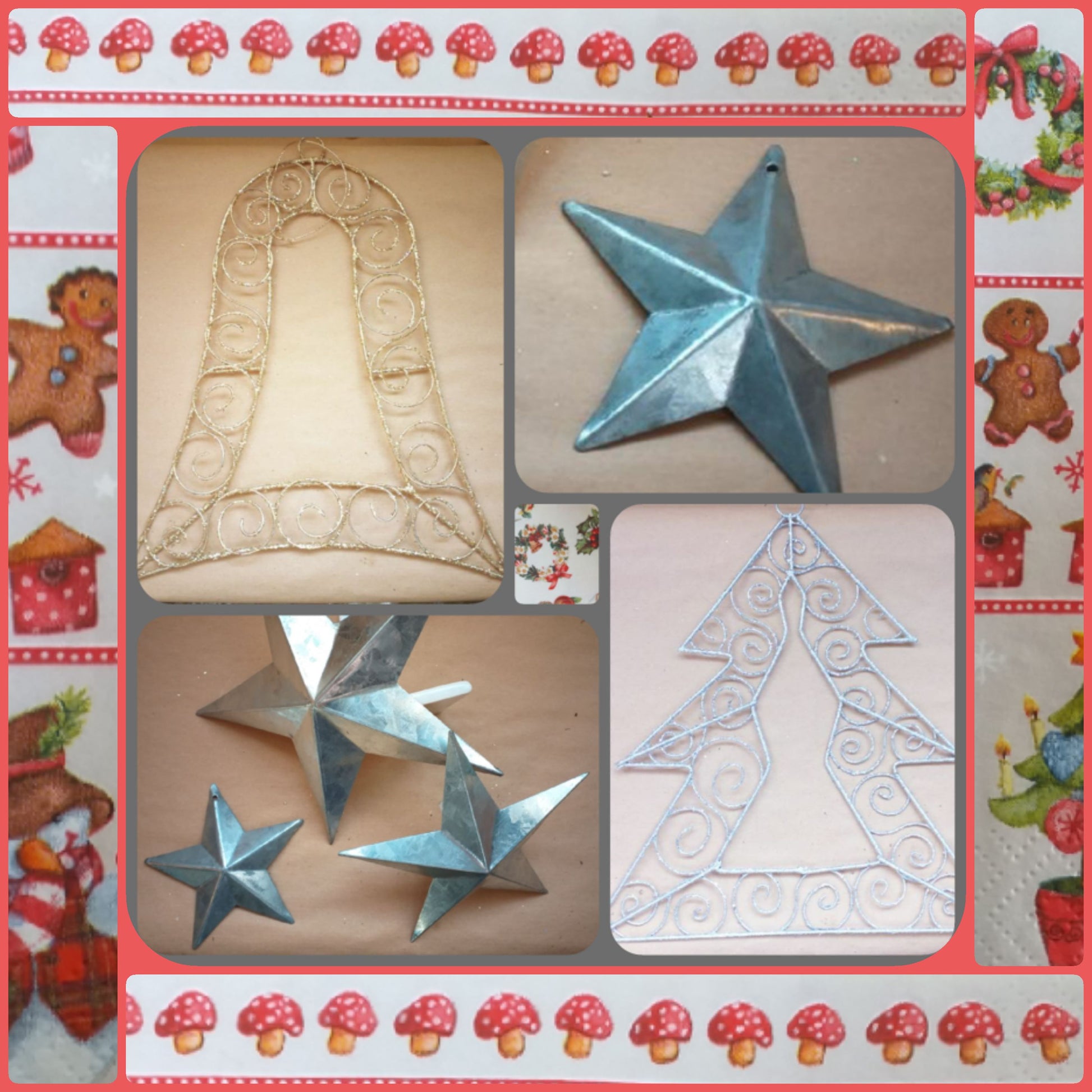 Natale addobbi decorazioni natalizie filo metallo ferro stella albero argento glitter campana oro brillantini