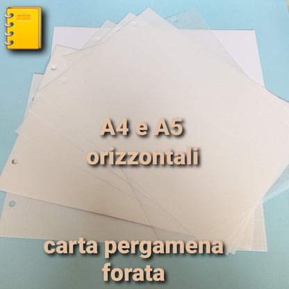 Fogli carta pergamena velina interni cartonaggio album scrapbooking foto A4 e A5 orizzontali