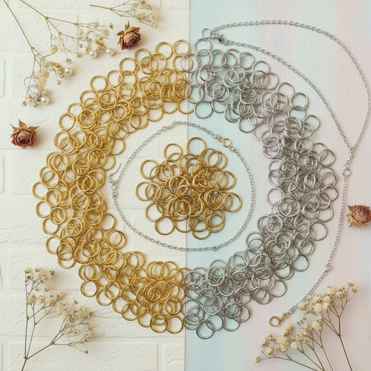 Vetrina negozio on-line anellini 5 e 8 mm per creazioni di gioielleria bijoux di bigiotteria gioielli orecchini collane bracciali portachiavi colore oro argento