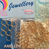 Vetrina negozio on-line anellini 5 e 8 mm per creazioni di gioielleria bijoux di bigiotteria gioielli orecchini collane bracciali portachiavi colore oro argento