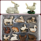 coniglio bianco colomba e set 12 Animali Presepe statuine resina in miniatura decorazioni mini giardino per pollaio con galline cane pecorelle