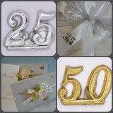 25 e 50 Applicazioni bomboniere fai da te simboli in plastica per confezioni anniversario matrimonio nozze oro argento
