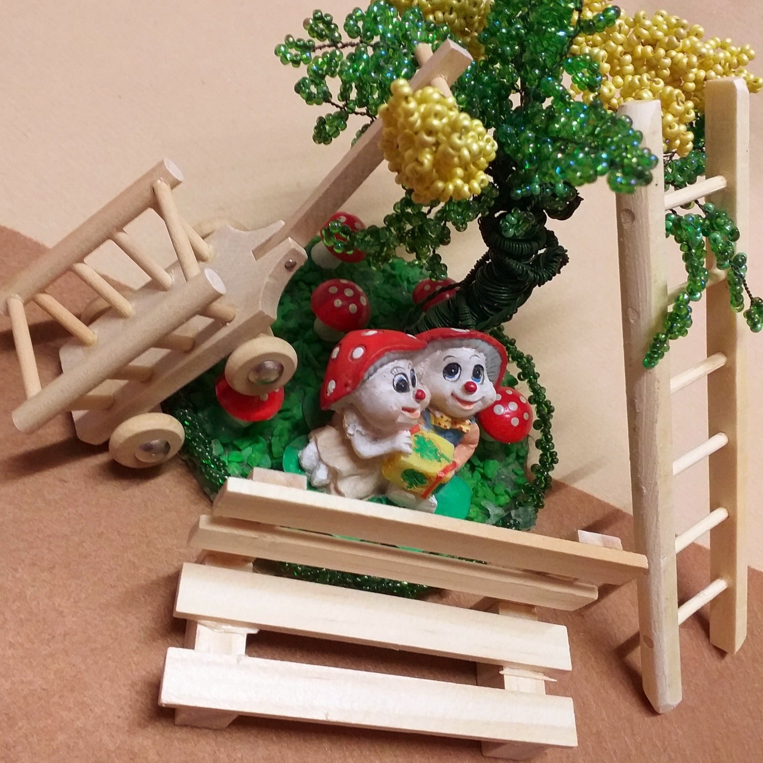 ambientazioni arredi legno naturale Presepe accessori miniature mini giardino panchina scala carro per micro paesaggio diy decorazioni idea vetrinistica bonsai albero pianta di perline e filo di ferro