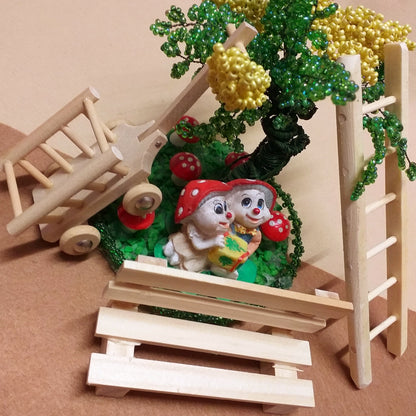 ambientazioni arredi legno naturale Presepe accessori miniature mini giardino panchina scala carro per micro paesaggio diy decorazioni idea vetrinistica bonsai albero pianta di perline e filo di ferro