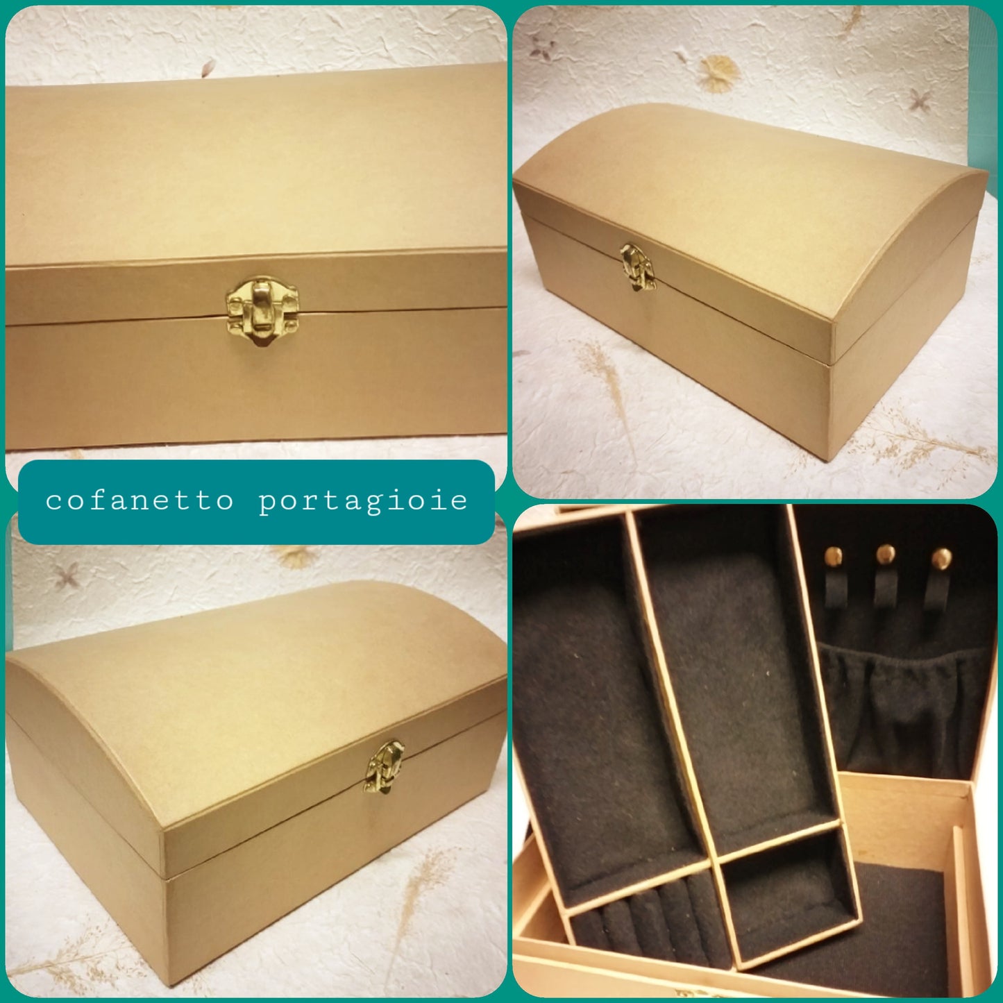 scrigno cofanetto scatola portagioie con scomparti per bijoux articoli per decoupage oggetti di cartone ecrù da decorare in hobbistica creativa