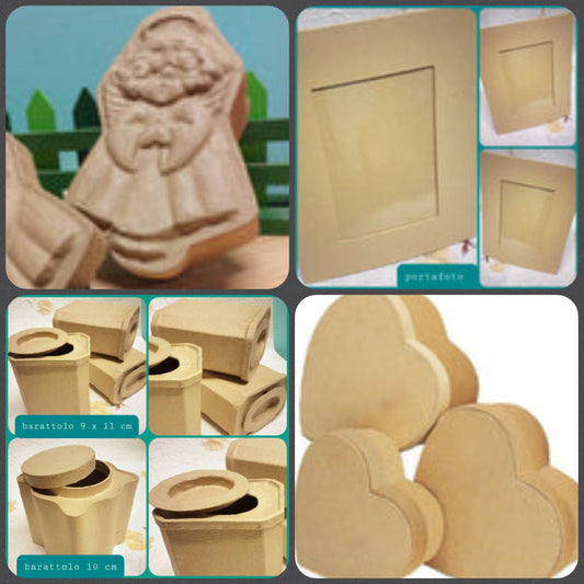 negozio articoli per decoupage cartonaggio oggetti di cartone ecrù da decorare in hobbistica creativa scatoline barattolo scatola cornice portafoto
