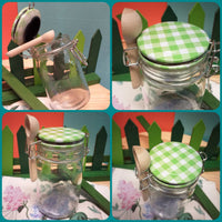 barattoli vasetti bomboniere portaconfetti ermetici vetro tappo ceramica scozzese verde cucchiaio legno