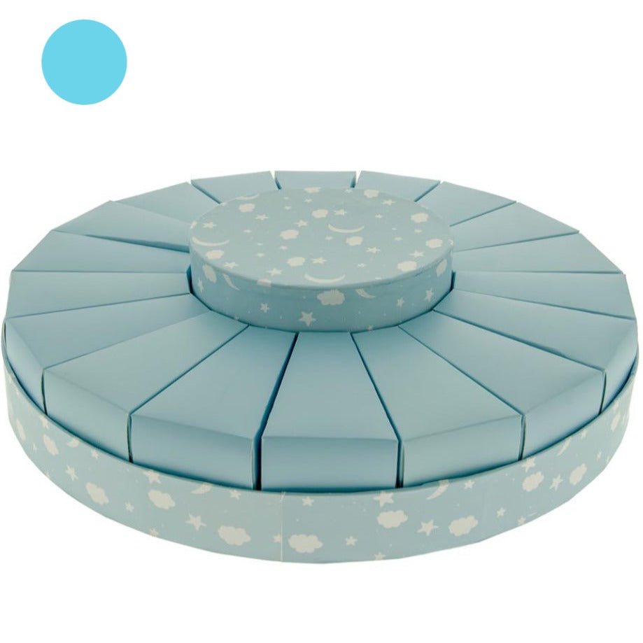 celeste azzurro luna stelle torta bomboniera vuota struttura base da confezionare con confetti in ogni scatolina forma fetta per Prima Comunione Cresima battesimo nascita babyshower bimbo maschietto