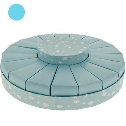 celeste azzurro luna stelle torta bomboniera vuota struttura base da confezionare con confetti in ogni scatolina forma fetta per Prima Comunione Cresima battesimo nascita babyshower bimbo maschietto