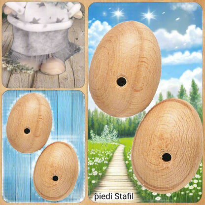 basi accessori fai da te mezzo uovo legno forato sagome piedi forme stampi creare bambole pupazzi di stoffa gnomi di pezza feltro follettine angioletti, wooden craft shapes