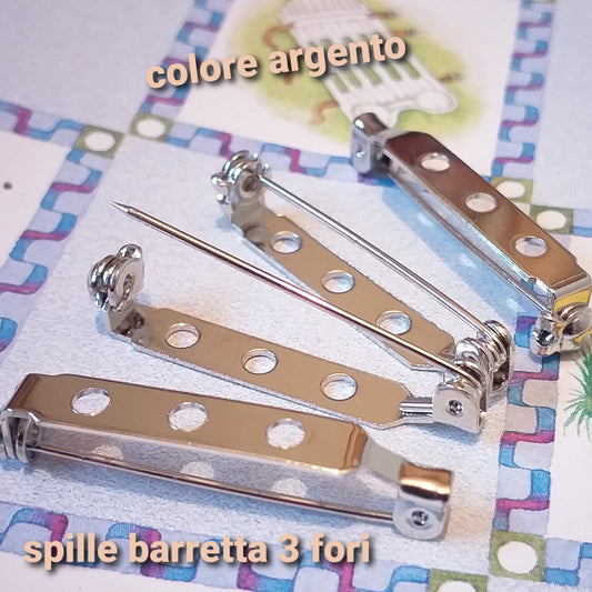 basi per spille componenti bigiotteria hobby creativi fai da te con barretta ago di sicurezza 3 fori colore argento