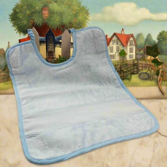 azzurro celeste bavaglia per punto croce, bavaglini da ricamare con spugna ciniglia e tela aida con elastico, uso prima pappa scuola infanzia asilo corredino coordinato bimbo maschietto
