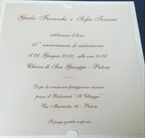 stampa partecipazioni anniversario matrimonio biglietti nozze oro argento esempio testo 25° con invito al ristorante e in Chiesa