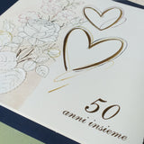 biglietti nozze d'oro partecipazioni invito 50 anni insieme anniversario matrimonio rose cuori
