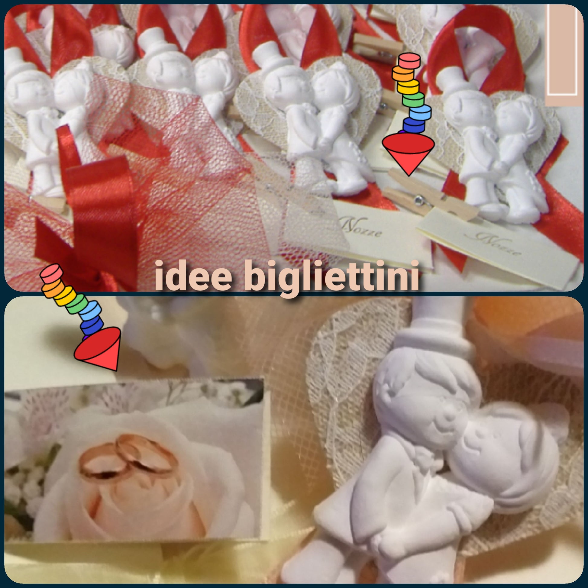 idee come confezionare bigliettini matrimonio per bomboniere e confetti segnaposto gessetti sposini clips legno mollettine