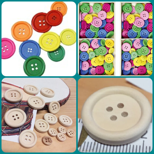 bottoni legno naturale e colorati plastica piccoli decorativi per hobbistica creativa, abbigliamento moda e abiti vestitini bambole