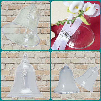 forme per decorazioni di campane apribili divisibili trasparenti plastica plexiglass acrilico e campanelle con batacchio idea creare segnaposto matrimonio tirabaci