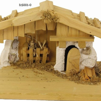 stalla capanna vuota per Presepe Natività statuine medie in legno sughero muschio con miniature recinto porta fascina tronchi sassi