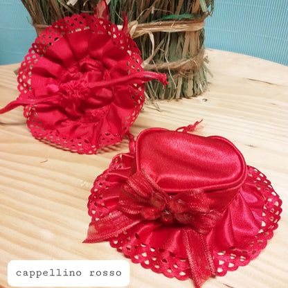 cappellino rosso pizzo raso per confezione regalo san valentino festa della mamma di bijoux packaging gioielleria