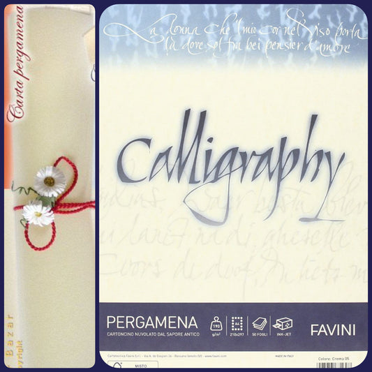 Calligraphy Favini cartoncino nuvolato antico carta pergamena da stampare scrivere e fai da te naturale made in Italy idea rotolo menù matrimonio