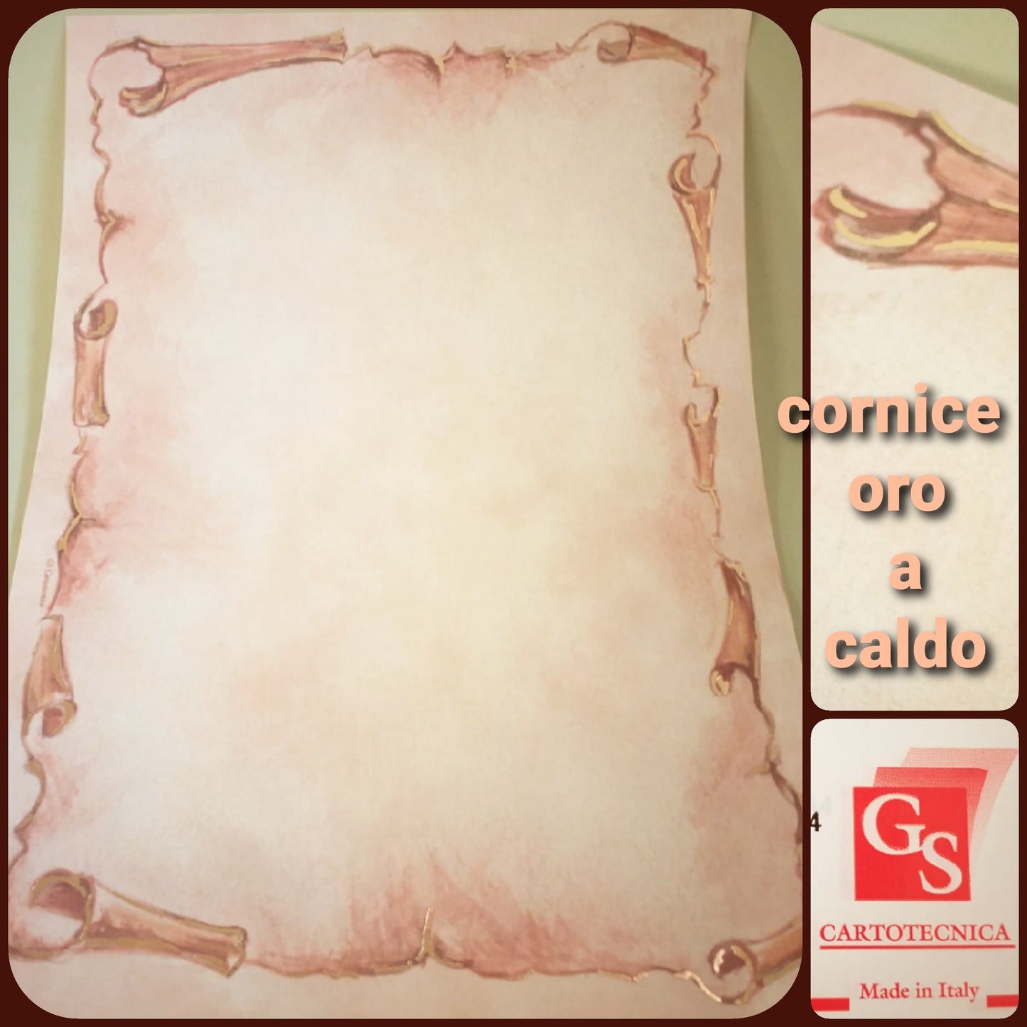 Carta pergamena decorata made in Italy GS cartotecnica da stampare scrivere e fai da te cornice oro a caldo A4