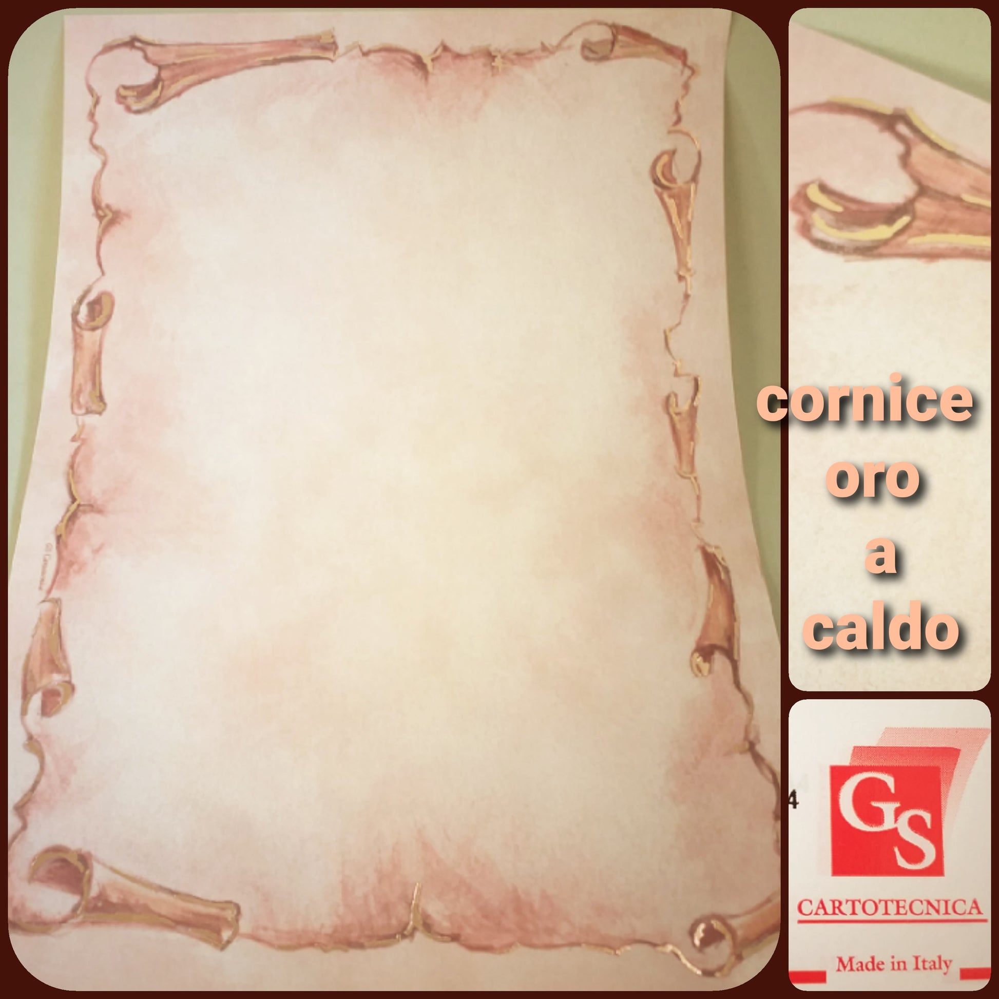Carta pergamena decorata made in Italy GS cartotecnica da stampare scrivere e fai da te cornice oro a caldo A4