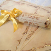 idea invito diciottesimo compleanno a rotolo di carta pergamena decorata made in Italy da stampare scrivere e fai da te cornice oro a caldo A4