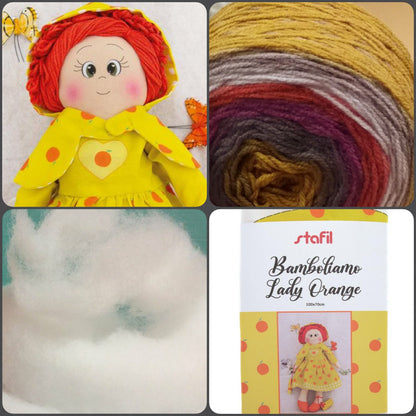 Lady Orange giallo arancione lana imbottitura e 100 x 70 cm pannello Bamboliamo Doll Stafil tessuto cartamodelli stampati disegnati per bambole di stoffa pezza cucito creativo pigotta fatta a mano