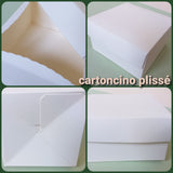 cartoncino avorio plissè scatole bomboniere con coperchio e invito ondulato