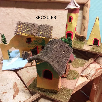 gruppo 3 case presepe fai da te stile napoletano ambienti per scenari base legno cartone tetto juta sughero casolare agricolo con finestrelle porte per lucine