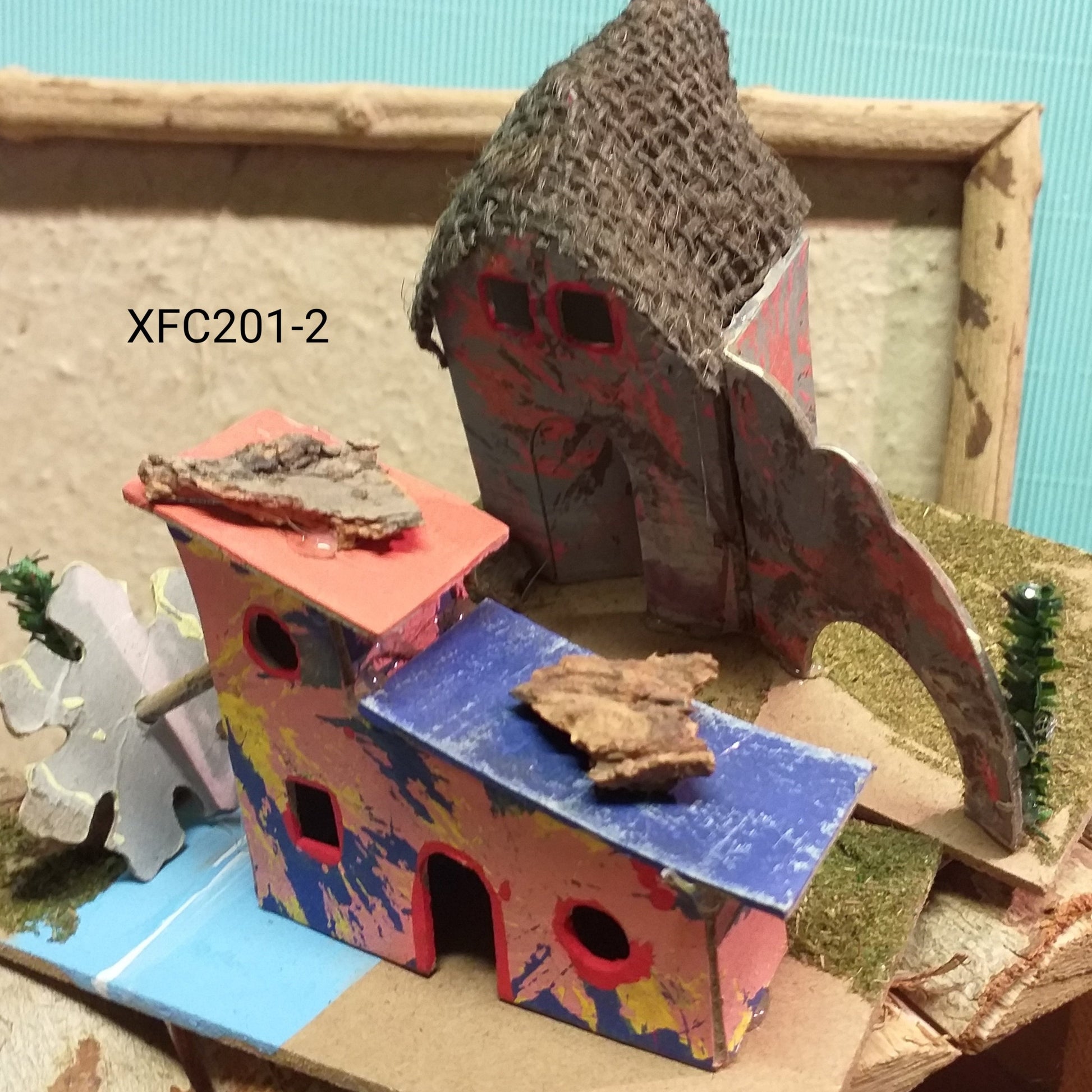 gruppo case presepe fai da te stile napoletano ambienti per scenari base legno cartone tetto juta sughero mulino con finestrelle porte per lucine