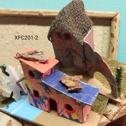 gruppo case presepe fai da te stile napoletano ambienti per scenari base legno cartone tetto juta sughero mulino con finestrelle porte per lucine
